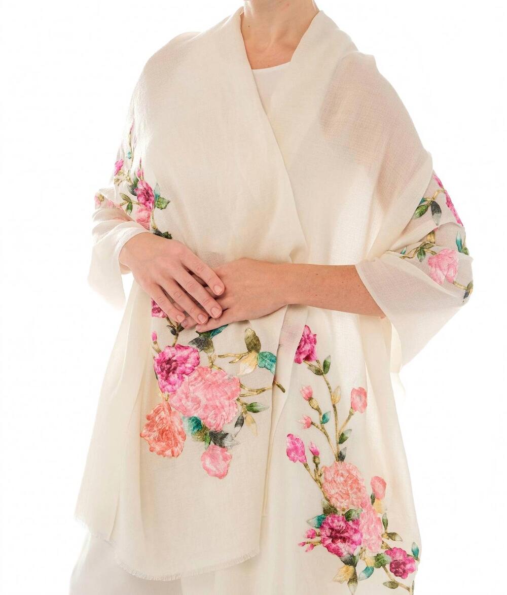NEW JANAVI colorful garden shawl in cream